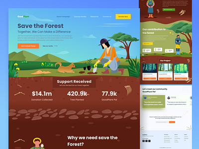 GoodPlant Charity for The Forest Landing Page appdesign branding charity climate change design fundraise global warming graphic design illustration landing page landingpage orely tree ui ux uxdesign vector webdesign