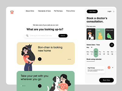 Pet-friendly Clinic app application bootstrap cat clinic colour design dog dogs illustration layout medical minimal mobile mobile ui mobile ux pet pets ui ux