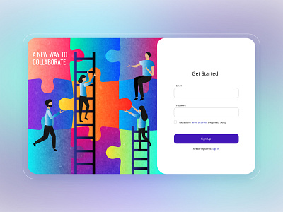 Registration Form application bootstrap clean collaboration colour colours concept design gradient illustration layout minimal puzzles register register form registration form registration page ui ux