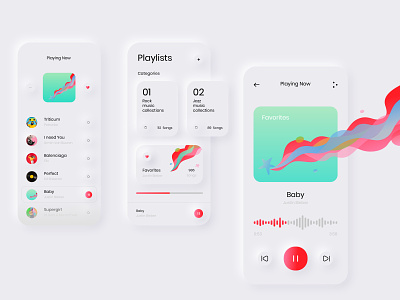 Light Mode/ Music Player app clean colors concept cover design flat ios layout light mode minimal mobile music music player neumorphic neumorphism shadow ui ux white