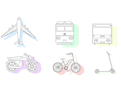 The icons aircraft airplane avtobus bicycle bike bus motorbike scooter train transport