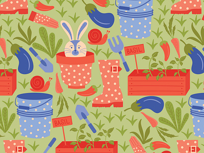 Happy Gardening fabric gardening repeat pattern seamles pattern surface pattern design textile vegetables