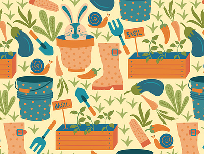 Happy Gardening fabric gardening repeat pattern seamless pattern surface pattern design textile