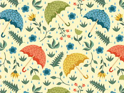 Spring rain fabric flowers leaves rainy surface pattern design textile umbrella