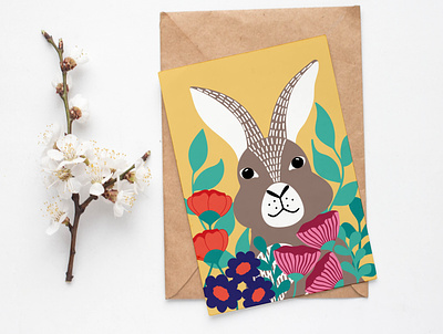 Bunny and flowers greeting card bunny and flowers bunny card bunny illustration easter easter bunny easter design easter greeting card flowers