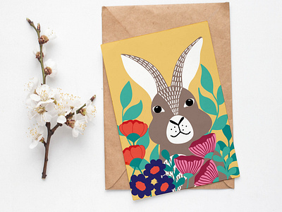 Bunny and flowers greeting card