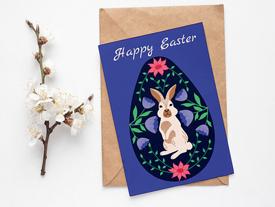 Easter egg bunny and flowers bunny illustration easter design easter egg easter greeting card easter illustration flatdesign vectorart