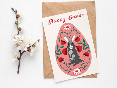 Easter egg bunny and flower bunny card easter egg easter greeting card easter illustration happy easter