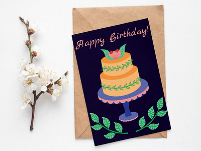 Birthday cake birthday illustration cake card cake greeting card flowers happy birthday happy birthday card happy holidays