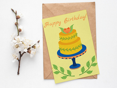 Birthday cake cake card flat design flowers happy birthday happy birthday card happy birthday illustration holiday card vector art