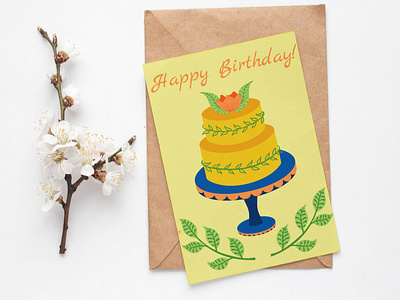 Birthday cake cake card flat design flowers happy birthday happy birthday card happy birthday illustration holiday card vector art