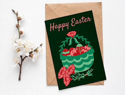 Easter basket easter basket easter greeting card flatdesign flower happy easter vectorart
