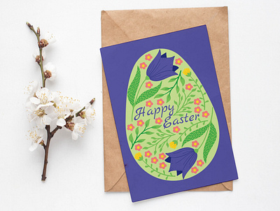 Happy Easter easter greeting card easteregg flat design flowers happy easter vector art