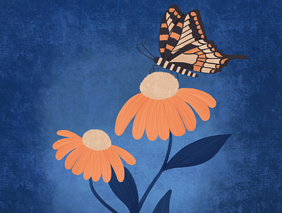 Butterfly On Flower In Blue butterfly butterflyillustration flowers ipadprocreate procreatebegginers procreatedrawing