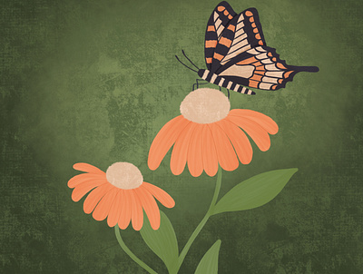 Butterfly On Flower In Green butterfly butterfly illustration flowers ipadprocreate procreatebegginers procreatedrawing