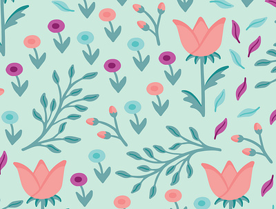 GREEN Spring flowers floral pattern flower design flowers leaves print design repeat pattern seamless pattern surfacedesign surfacepatterndesign