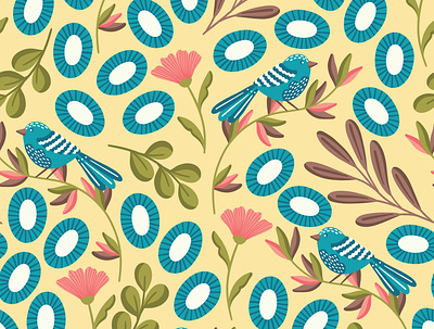 Blue birds bird design birds pattern fabric fabric design flat design floral design floral pattern print design repeating pattern seamless pattern surface pattern surface pattern design textile textile pattern vector pattern