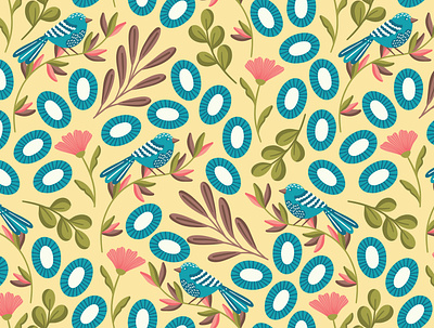 Blue birds scale bird design birds pattern fabric flat design floral patten repeat pattern seamlesspattern surface design surface pattern surface pattern design textile vector pattern