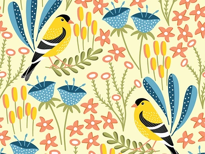 Finch bird pattern fabric finch pattern flat design floral pattern print design repeat pattern seamless pattern surface pattern surface pattern design textile vector pattern