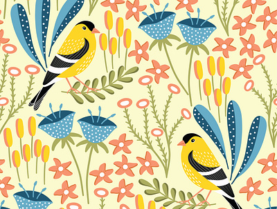 Finch bird pattern fabric finch pattern flat design floral pattern print design repeat pattern seamless pattern surface pattern surface pattern design textile vector pattern