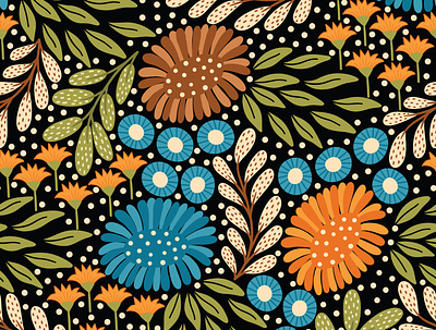 Meadow black fabric flat design floral pattern repeating pattern seamless pattern surface pattern surface pattern design textile vector pattern