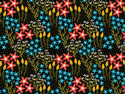Playful flowers black fabric flat design floral pattern flowers repeating pattern seamless pattern surface pattern surface pattern design textile vector pattern
