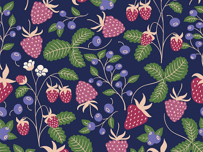 Berries pattern berries blueberry design illustration leaves pattern raspberry strawberry