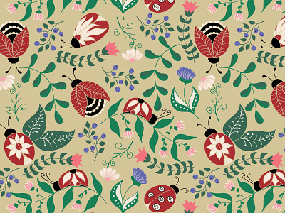 Ladybugs pattern flowers ladybug leaves