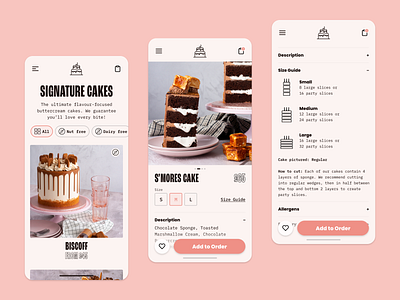 Cake Product Page • Ellesbelles Bakehouse Website app baker bakery cakes concept idea mobile phone pwa ui ux web website