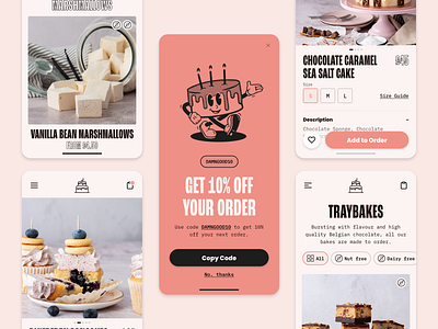 Discount Code and Product Pages app design bakery branding concept cute design graphic design logo mascot pwa retro ui web design