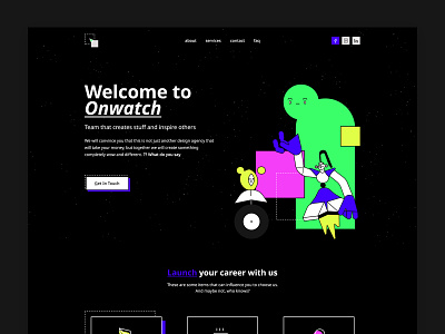 Onwatch Dark 90s bold clean dark dark mode era homepage illustration interface landing page modern ui design ux web webdesign
