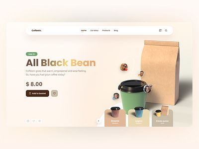 Coffeein. 3d coffee coffee addict coffee love minimal product design product page ui web design
