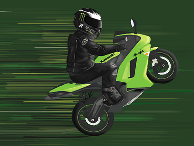 Kawasaki green illustration kawasaki monsterenergydrink motorcycle motorcyclist ninja power speed stickers wacom