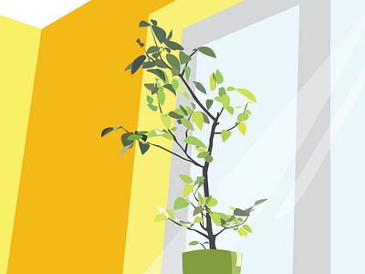 Lemon flowerpot green illustration leaves nature plant room window yellow