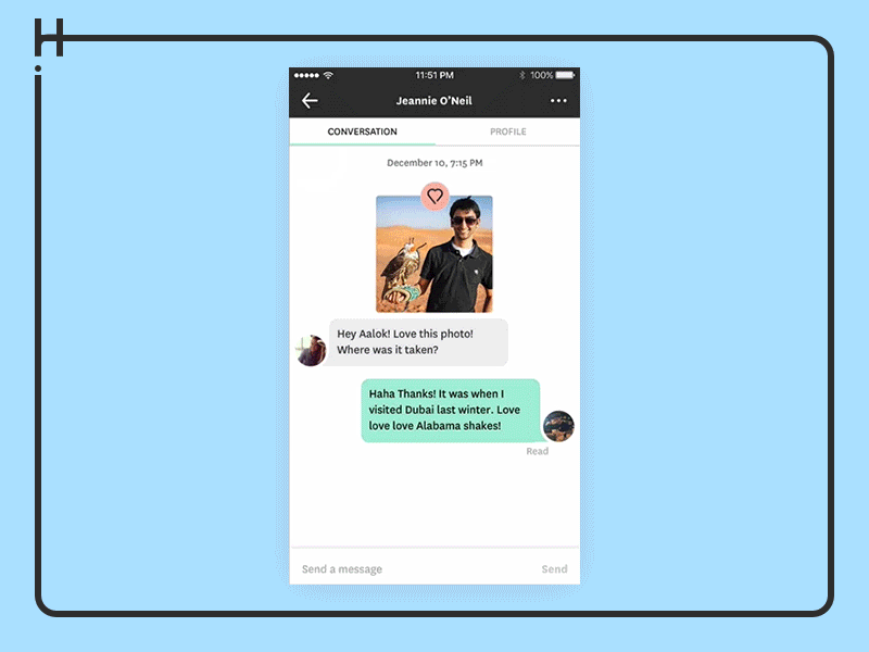 Hinge Chat to Profile app chat dating app framer hinge ios mobile profile typing indicator ui