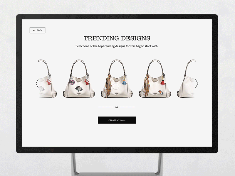 Interactive Bag Customizer Transition bag customizer fashion framer interaction design prototype shopping cart surface studio transition ui
