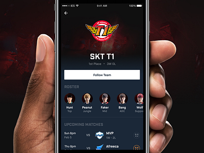 Blitz: Team Page app clean dark esports gaming ios mobile player team ui
