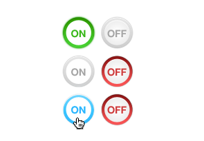 On/Off Buttons blue button green off on red white