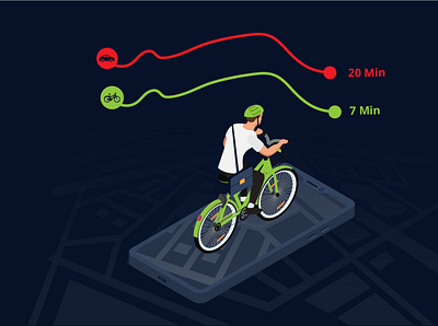 Cycling saves time! adobe illustrator design illustration isometric design isometric illustration vector