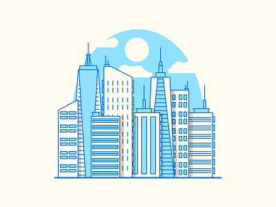 Skyline blue city city guide city illustration cityscape clouds downtown icon lines nightlife park sky spot illustration sun town