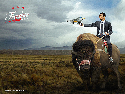 Ronald Raygun bison buffalo field freedom and co presidents raygun ronald reagan sky the great plains