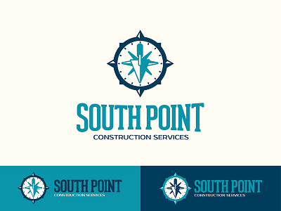 South Point Construction Service compass concrete construction logo nautical south trowel