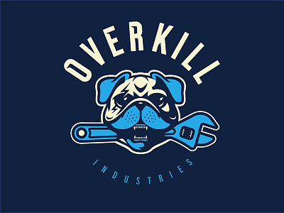 Overkill Shop Dog dog garage lightning logo mascot pet photoshop pug shop sports logo t shirt wrench