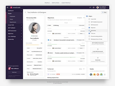 Renaizant • User Profile & Personal Dashboard assessment c322 concept322 dashboard feature feedback oleksiikovalov performance appraisals product design renaizant reports tools user experience user interface user profile valor software volavokiiskelo web application widgets