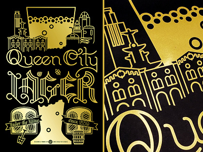 Queen City Lager print with beer beer screenprint