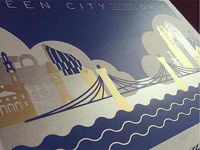 Queen City of the Ohio Metallic Screenprint architecture art print illustration screenprint