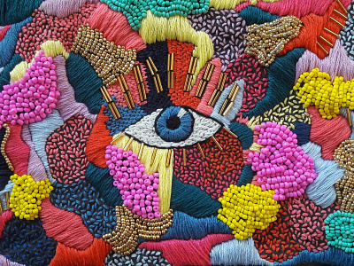 STITCH abstract art art artist artwork artworkforsale beads colors colours design design art emblem embroidered embroidery eye stitching