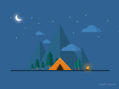 Night Mode - Flat Panoramic Mountain Design design flat flat design illustration