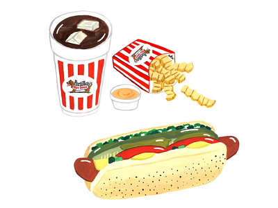 Chicago-Style Hot Dog branding design food illustration illustration paint