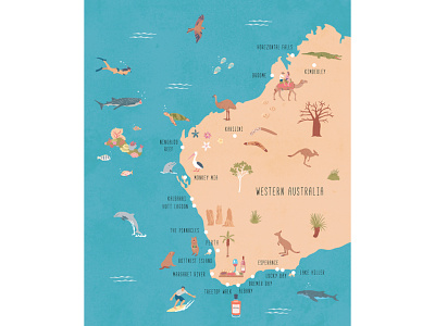 Western Australia australia editorial illustration illustrated map illustration map illustration western australia
